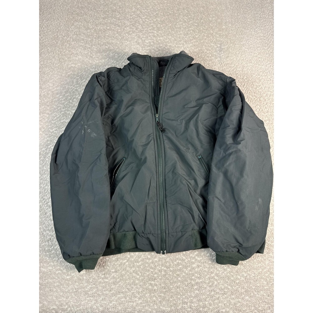 L.L.Bean Jacket Mens Medium Green Fleece Lined Bomber Full Zip Insulated Nylon